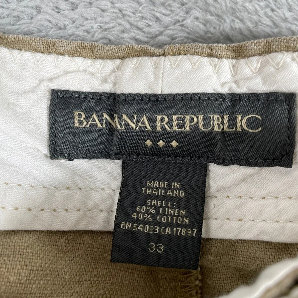 Banana Republic Shorts Mens 33 Khaki Linen Cotton Blend Drawstring Casual Beach